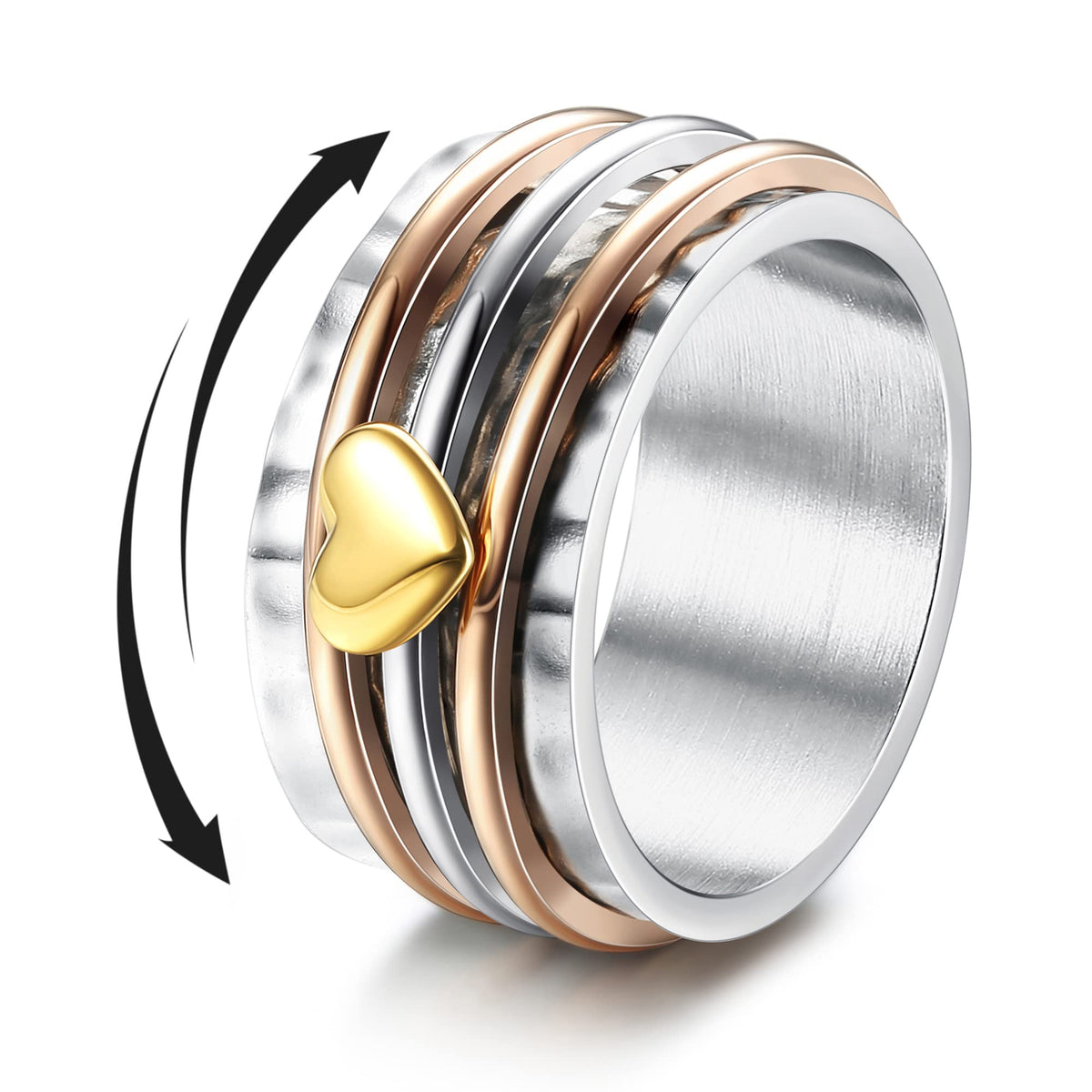 Magitaco Stainless Steel Spinner Rings Heart Fidget Band Rings Moon Star Flower Butterfly Anxiety Rings for Women Men