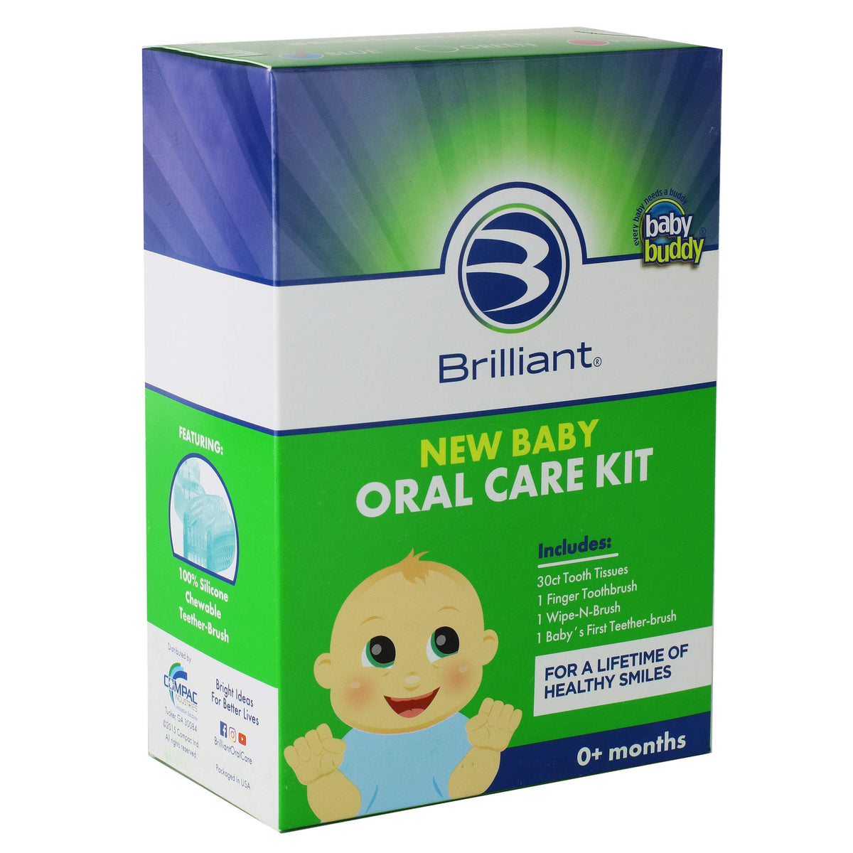 New Baby Oral Care Kit by Brilliant Oral Care for Babies 0-6 Months Old -Pack of 30ct Tooth Tissues Finger Toothbrush Wipe N Brush & Babys 1st Toothbrush Cleaner Gums Mouth and Teeth Green