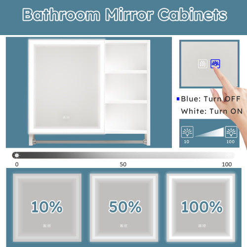 Modern 32x28 Inch Bathroom Cabinet With Mirror And LED Lights